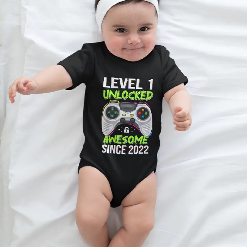 Level Unclocked Awesome Since, Personalized Youth Shirt, Baby Bodysuit, Birthday Gift For Children, Kids | 310IHPNPTS1097