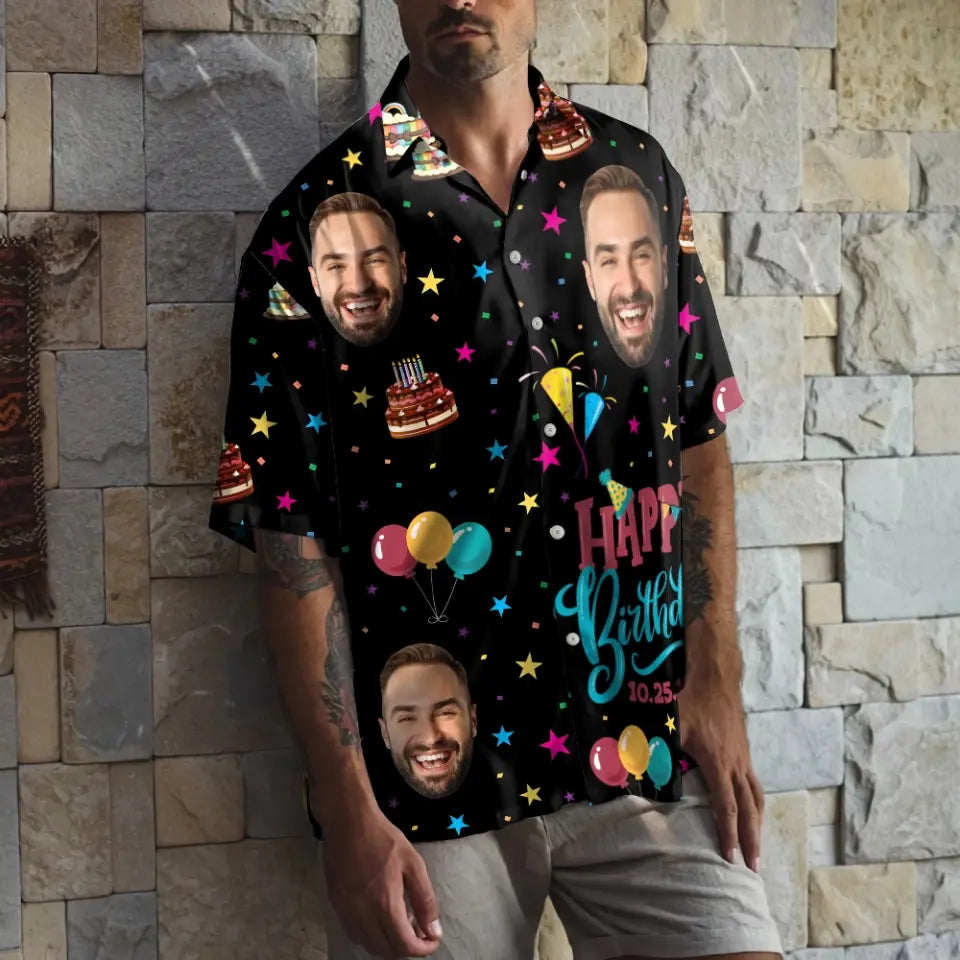 Hawaiian Birthday Shirt - Custom Shirts with Faces - Funny Party Shirts - Mens Clothing Gifts
