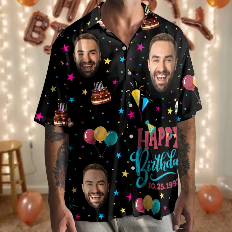 Hawaiian Birthday Shirt - Custom Shirts with Faces - Funny Party Shirts - Mens Clothing Gifts