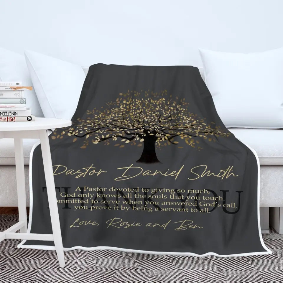 Thank You Pastor - Personalized Name Blanket - Bedding Decor - Pastor Appreciation , Gift For Pastor