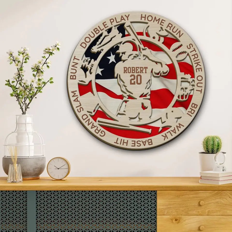 Home Run Strike Out Bri Walk Custom Wooden Art Gift For Football Players