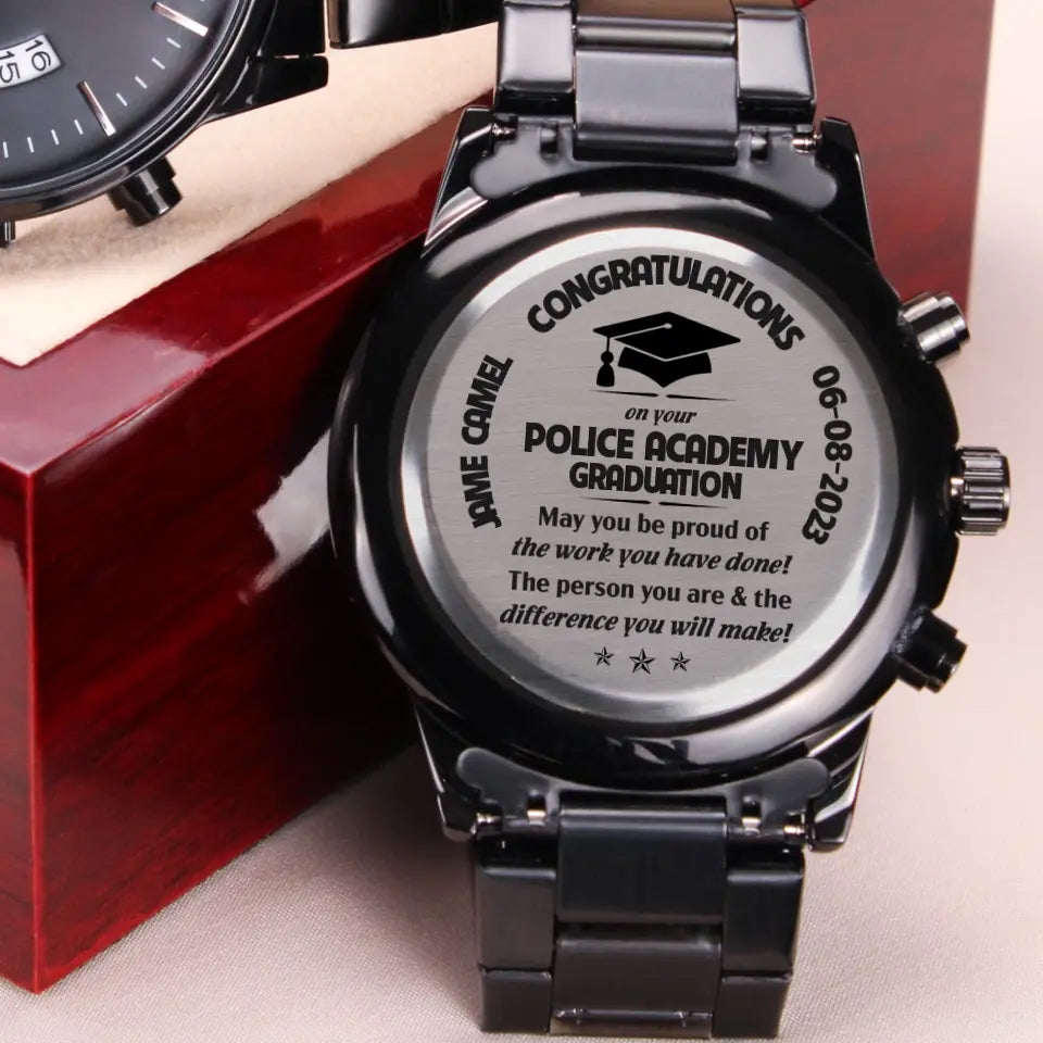 Congratulation on Your Academy Graduation - Personalized Name & Date - Custom Academy's Name - Men's Watch - Engraved Watch - Graduation Gift - for Seniors - 303ICNNPWA325