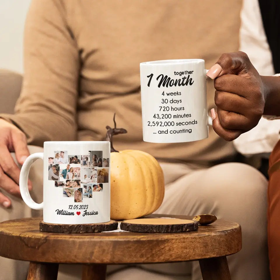 1 Month Together - Personalized White Mug - Anniversary Gift for Couples