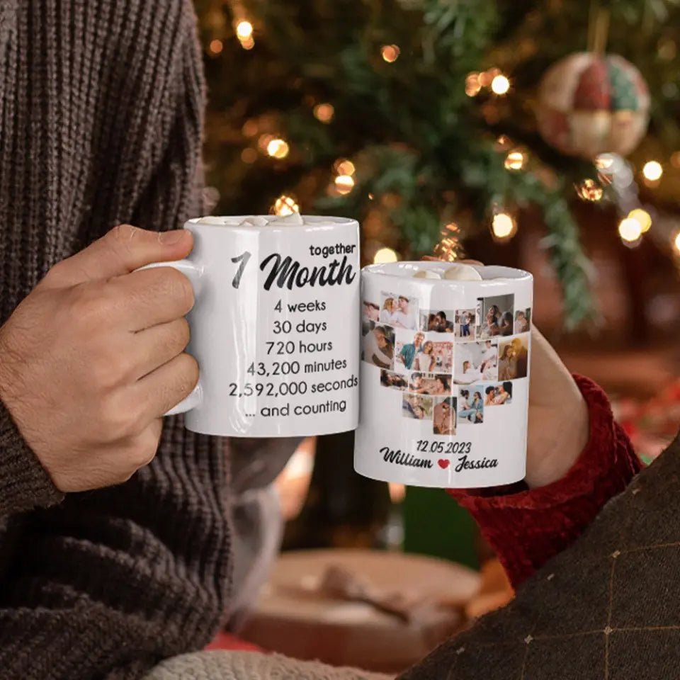 1 Month Together - Personalized White Mug - Anniversary Gift for Couples