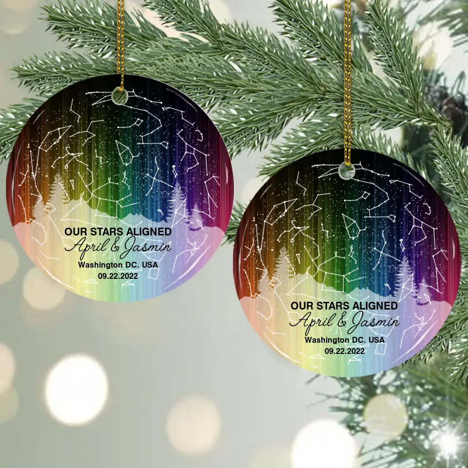 Our Stars Aligned - Personalized Ceramic Ornament - Gift For Couple On Christmas