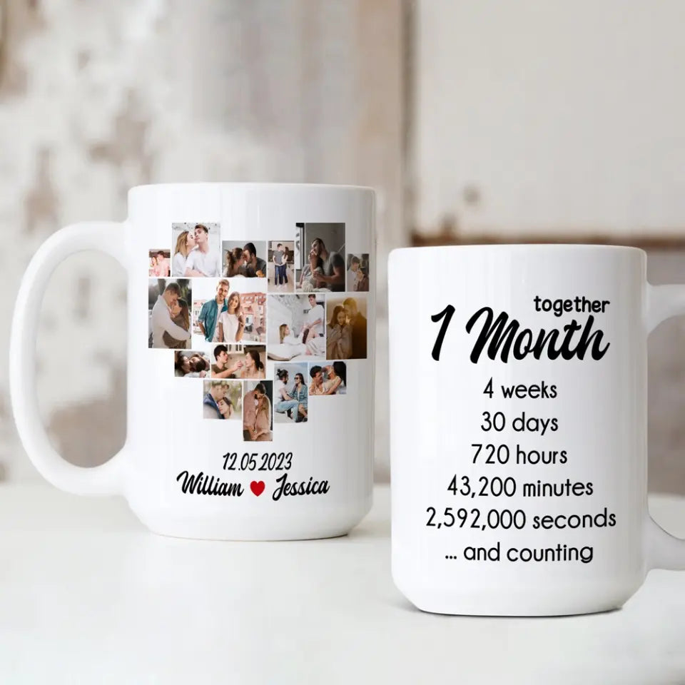 1 Month Together - Personalized White Mug - Anniversary Gift for Couples