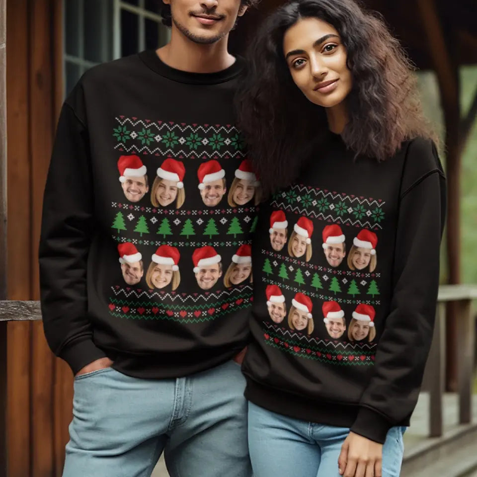 Jingle & Giggle Together, Personalized Faces Christmas Sweatshirt, Custom Ugly Sweater, Christmas Gift For Couples, Her Him