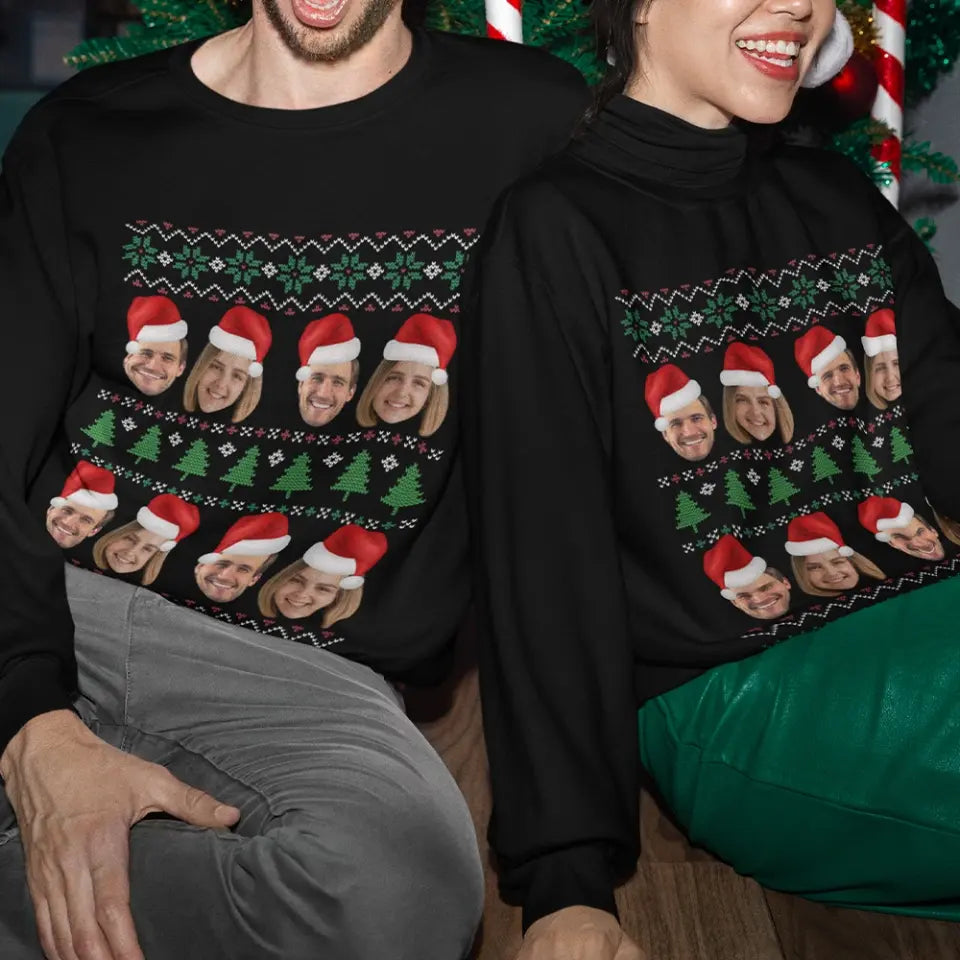 Jingle & Giggle Together, Personalized Faces Christmas Sweatshirt, Custom Ugly Sweater, Christmas Gift For Couples, Her Him