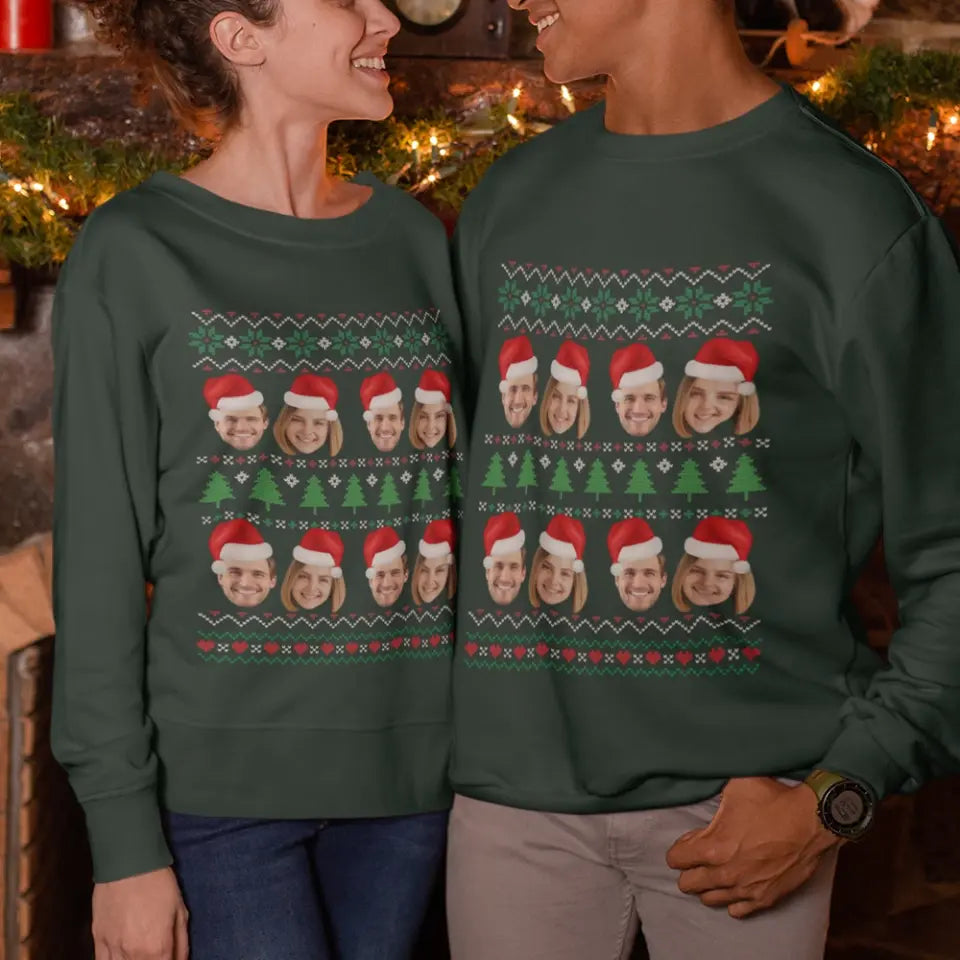 Jingle & Giggle Together, Personalized Faces Christmas Sweatshirt, Custom Ugly Sweater, Christmas Gift For Couples, Her Him