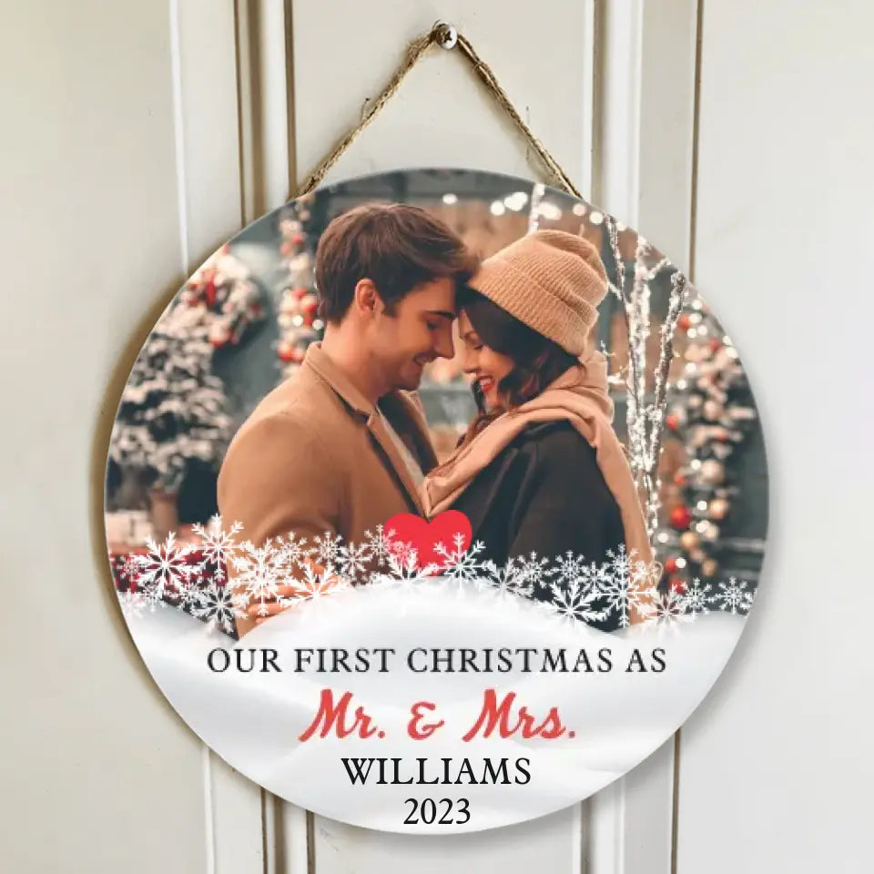 Couple Wooden Sign Our First Christmas Together As Mr Mrs Personalized Round Wood Sign
