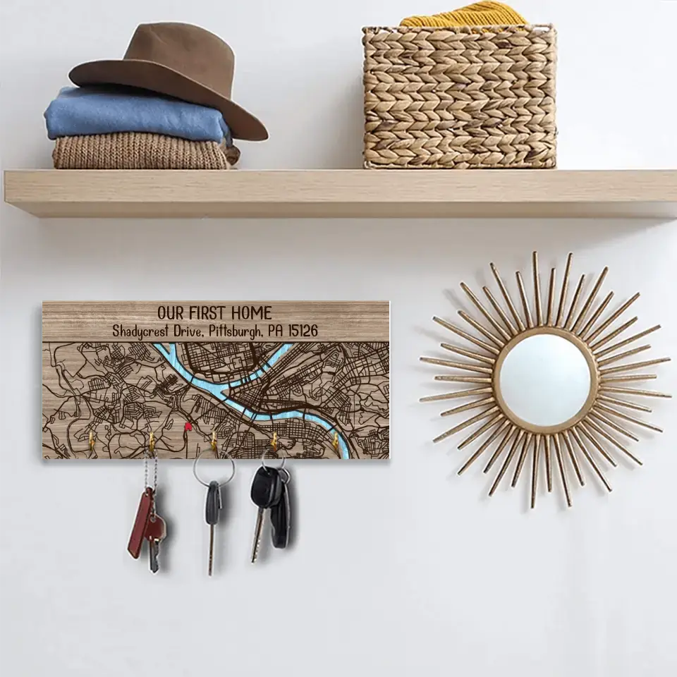 Personalized Valentine Gifts - Our First Home - Personalized Map Key Holder