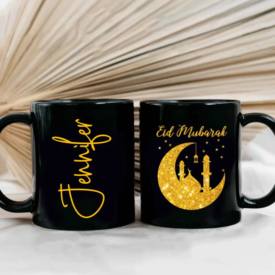 Eid Mubarak Ramadan - Personalized Black Mug - Eid Gift For Husband or Wife