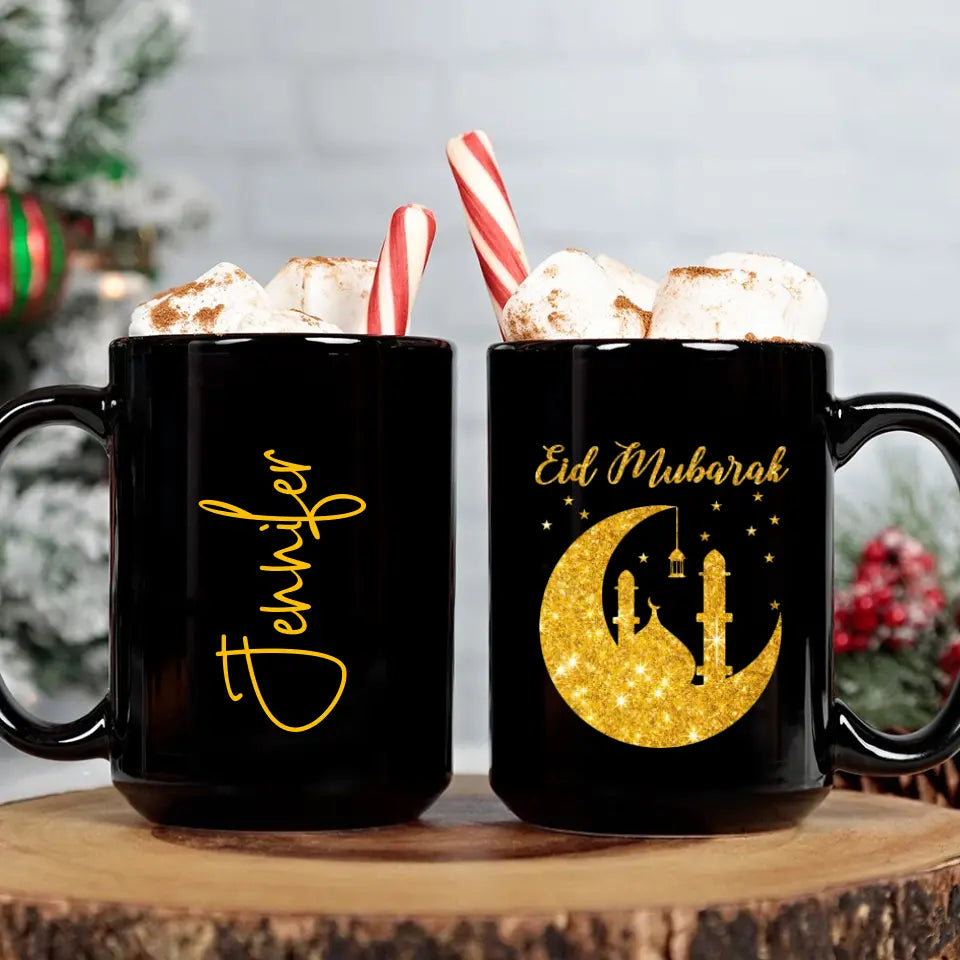 Eid Mubarak Ramadan - Personalized Black Mug - Eid Gift For Husband or Wife