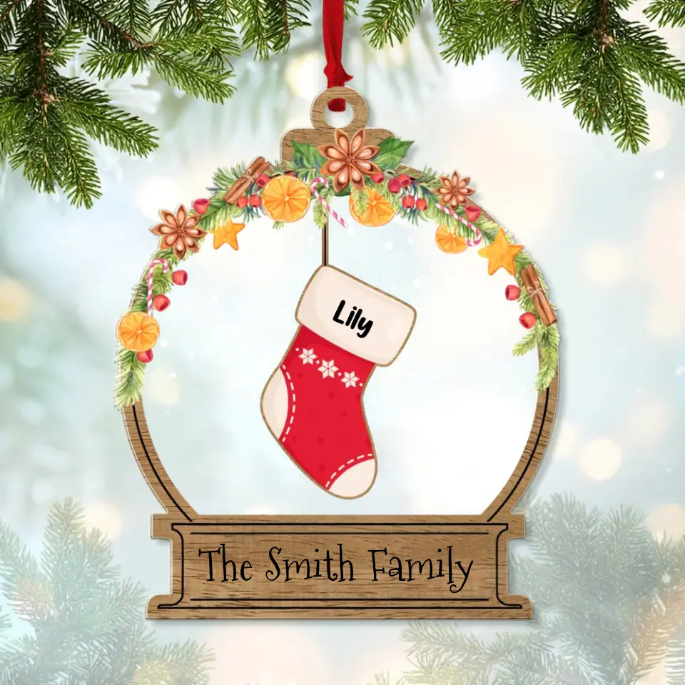 Christmas Laurel Wreath And Socks - Housewarming Gifts - Custom Ornament - Christmas Gift