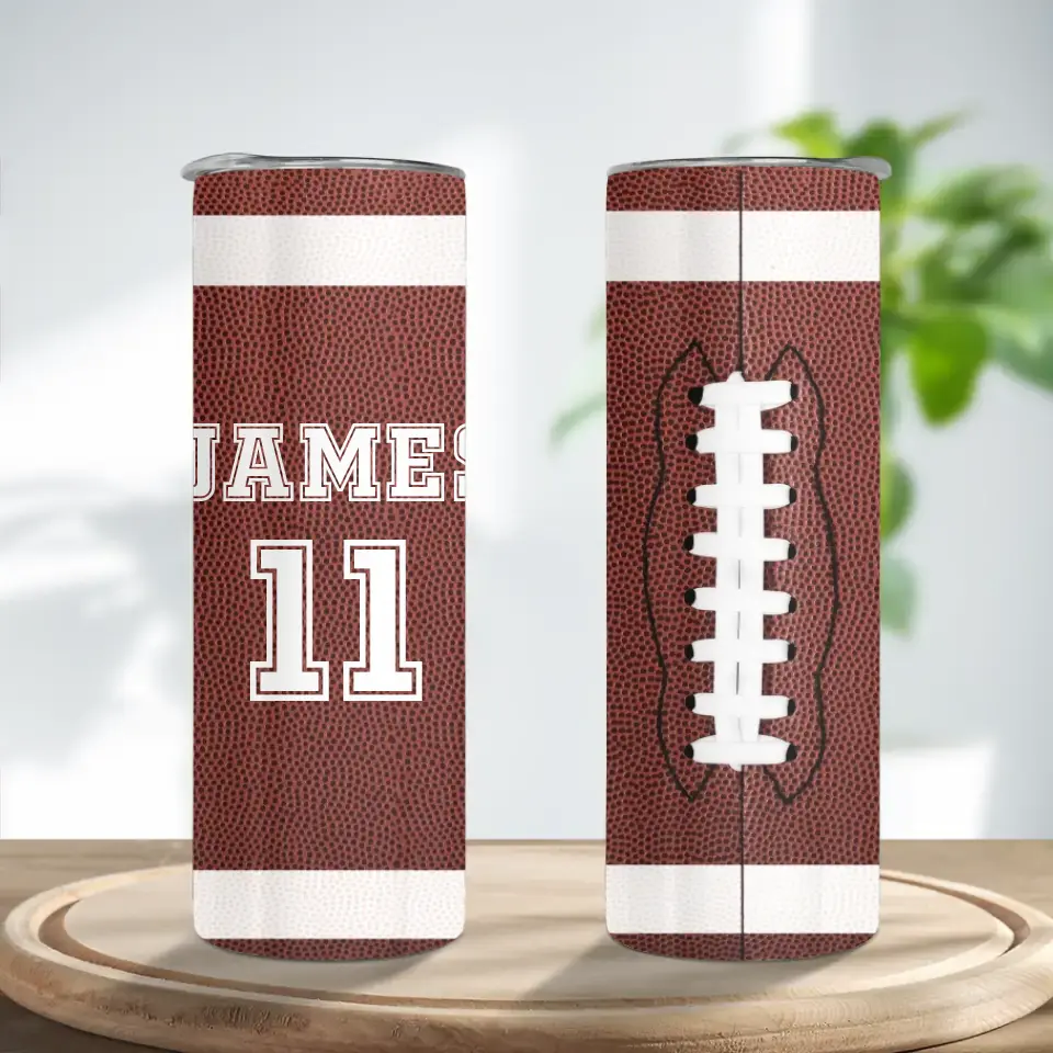 Football Tumbler with Your Name and Number for the Win - Personalized Skinny Tumbler
