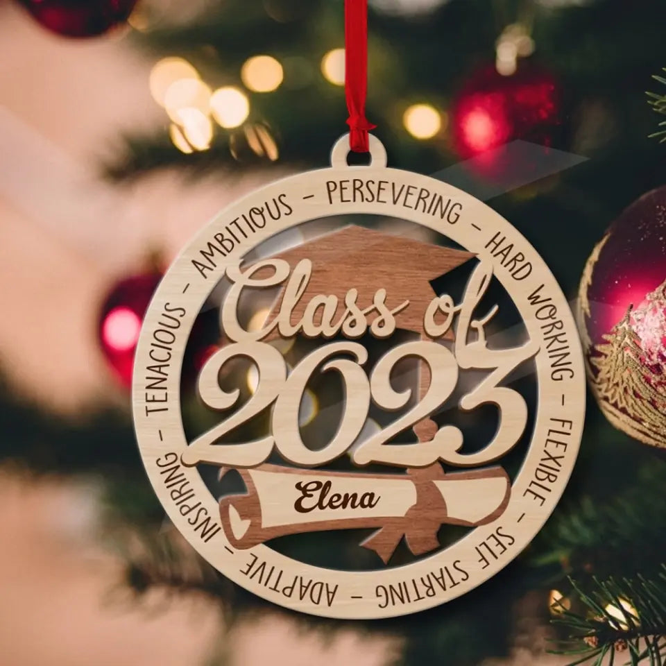 Class Of 2025 Ambitious Persevering Hard Working Flexible - Custom Name Wooden Ornament - Graduation Gifts | 306IHPNPOR627