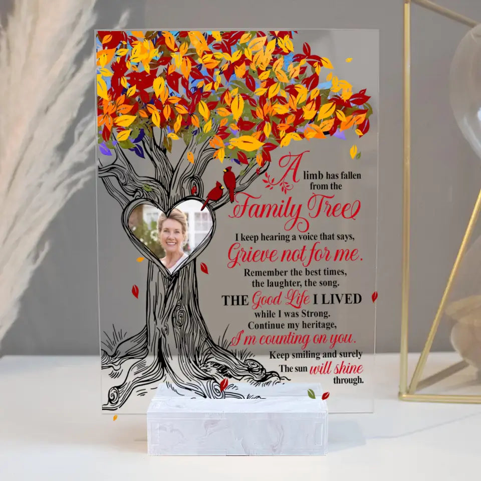 A Limb Has Fallen From The Family Tree - Acrylic Plaque - Custom Photo Plaque - Sympathy Gifts for Lost of Loved Ones