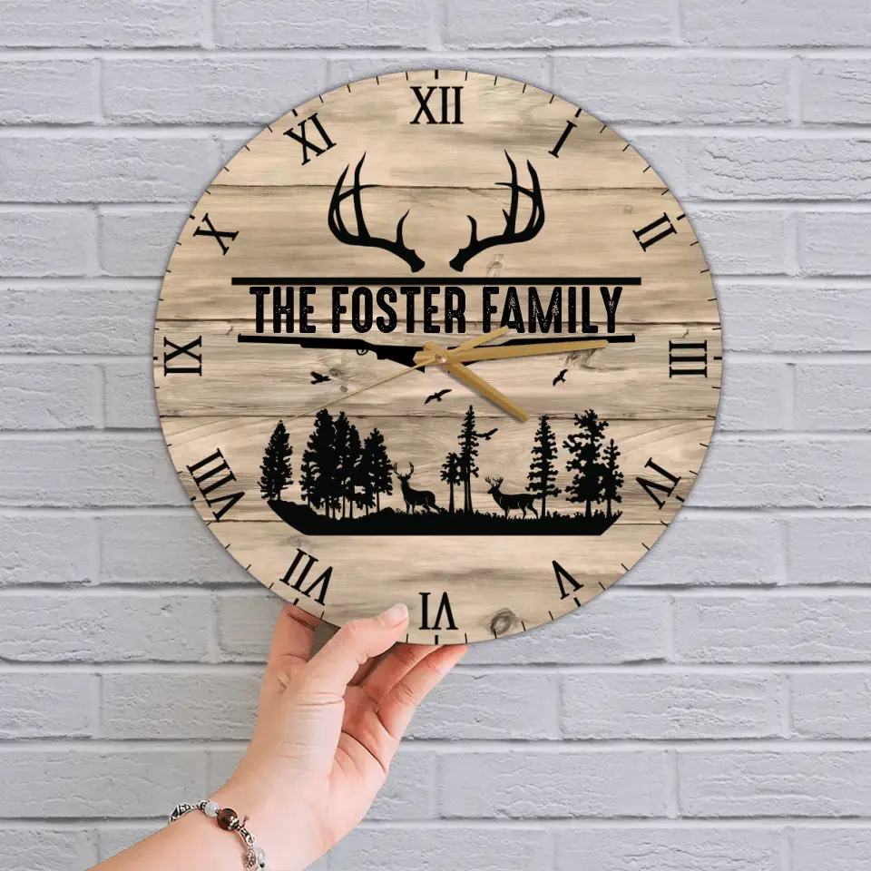 Home Sweet Time - Personalized Family Keepsake - Wall Clock - Vintage Deers - Gift For Parents, Couples