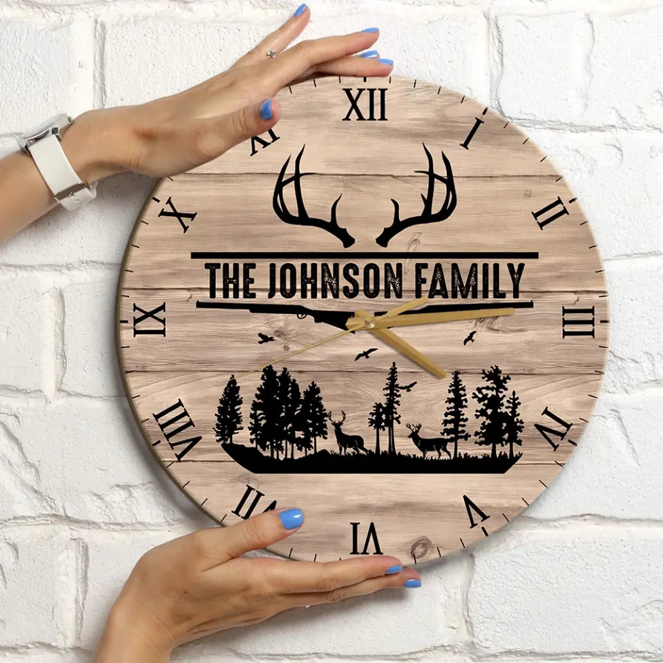 Home Sweet Time - Personalized Family Keepsake - Wall Clock - Vintage Deers - Gift For Parents, Couples