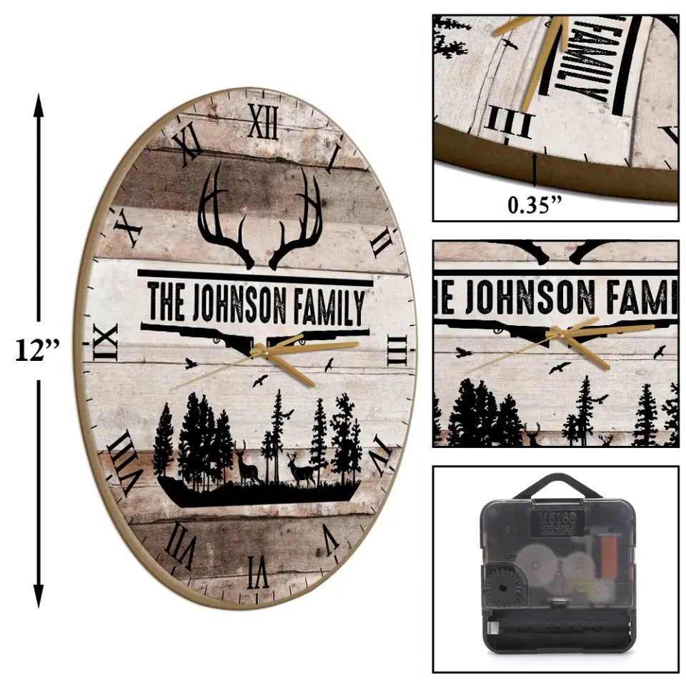 Home Sweet Time - Personalized Family Keepsake - Wall Clock - Vintage Deers - Gift For Parents, Couples