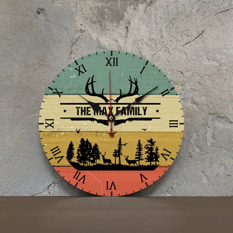 Home Sweet Time - Personalized Family Keepsake - Wall Clock - Vintage Deers - Gift For Parents, Couples