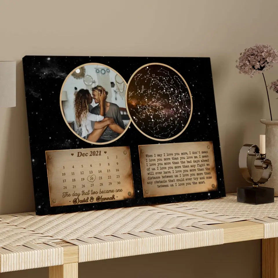Personalized Valentine Gifts - The Day That Two Become One Custom Star Map Canvas Poster Anniversary Gift For Couples