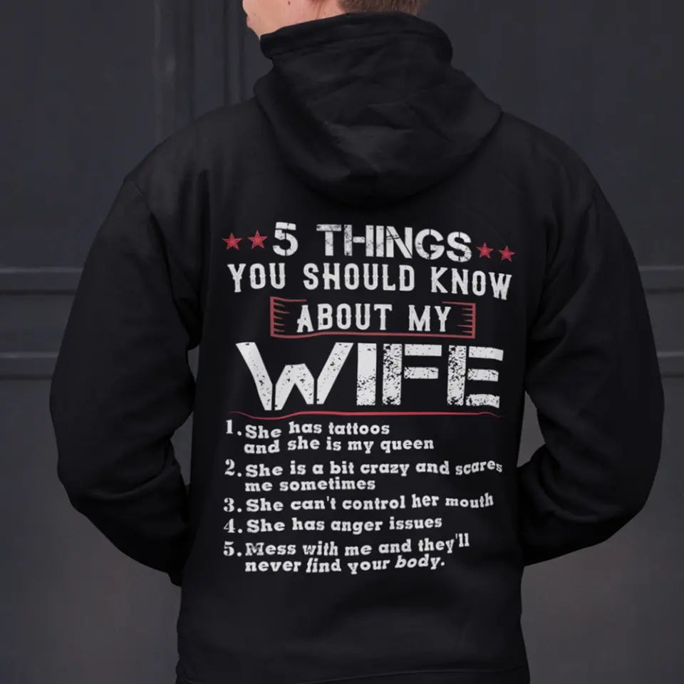 5 Things You Should Know About My Wife, Personalized Back Shirt For Men, Funny Gifts For Husband