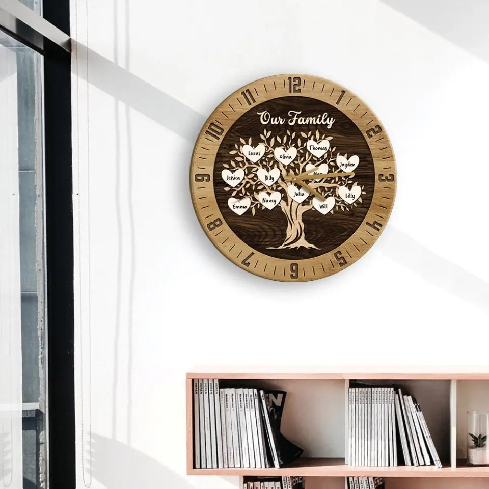 Our Family Tree Custom Number Of Member - Housewarming Gifts - Custom Wall Clock - Anniversary Gifts