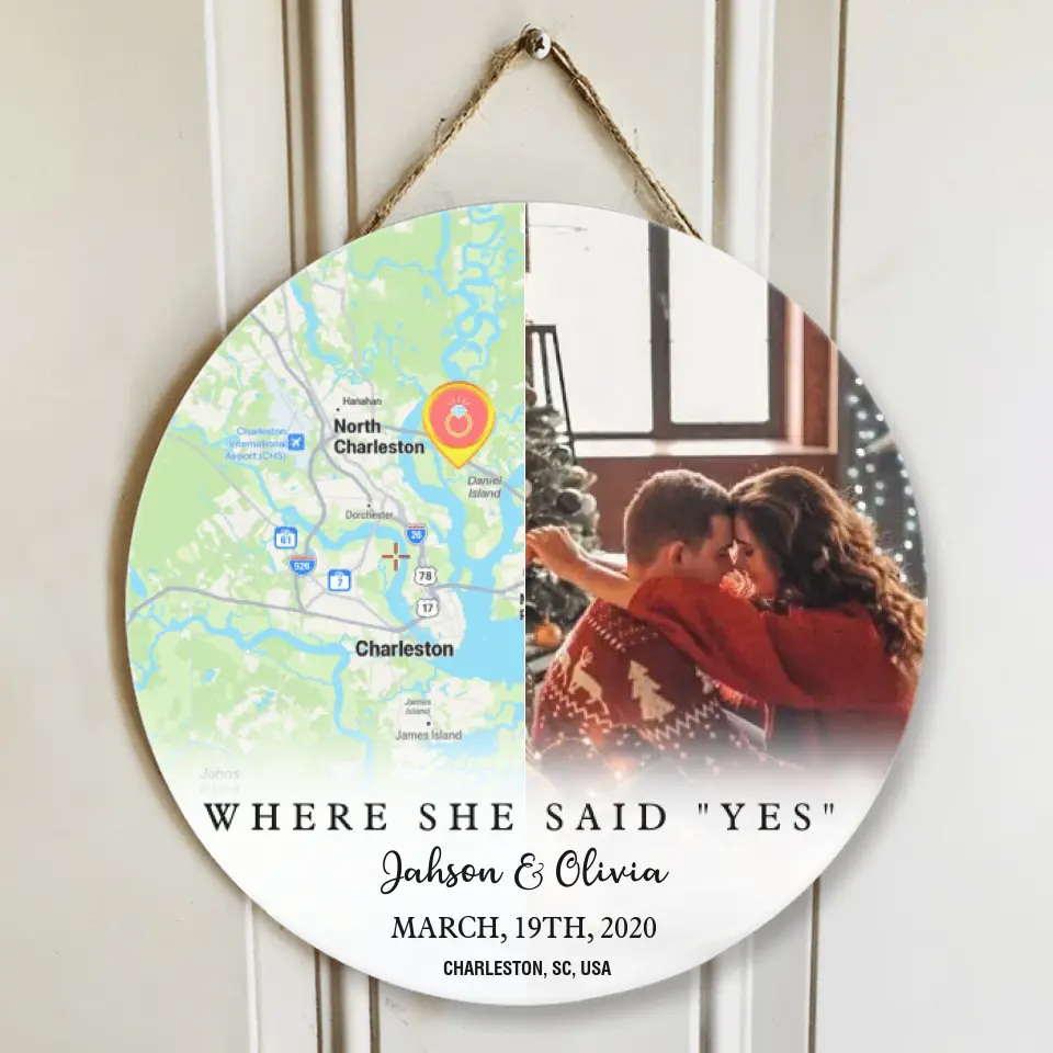 Couple Wooden Sign Where She Say Yes - Personalized Round Wooden Sign