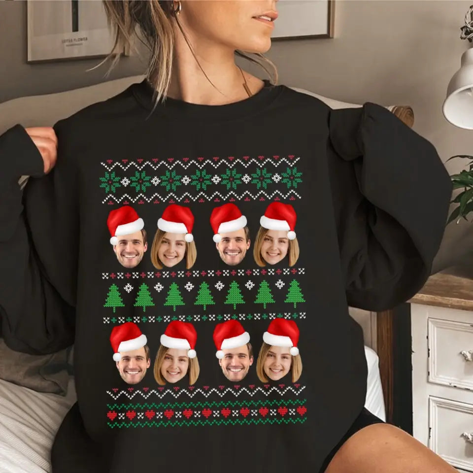 Jingle & Giggle Together, Personalized Faces Christmas Sweatshirt, Custom Ugly Sweater, Christmas Gift For Couples, Her Him