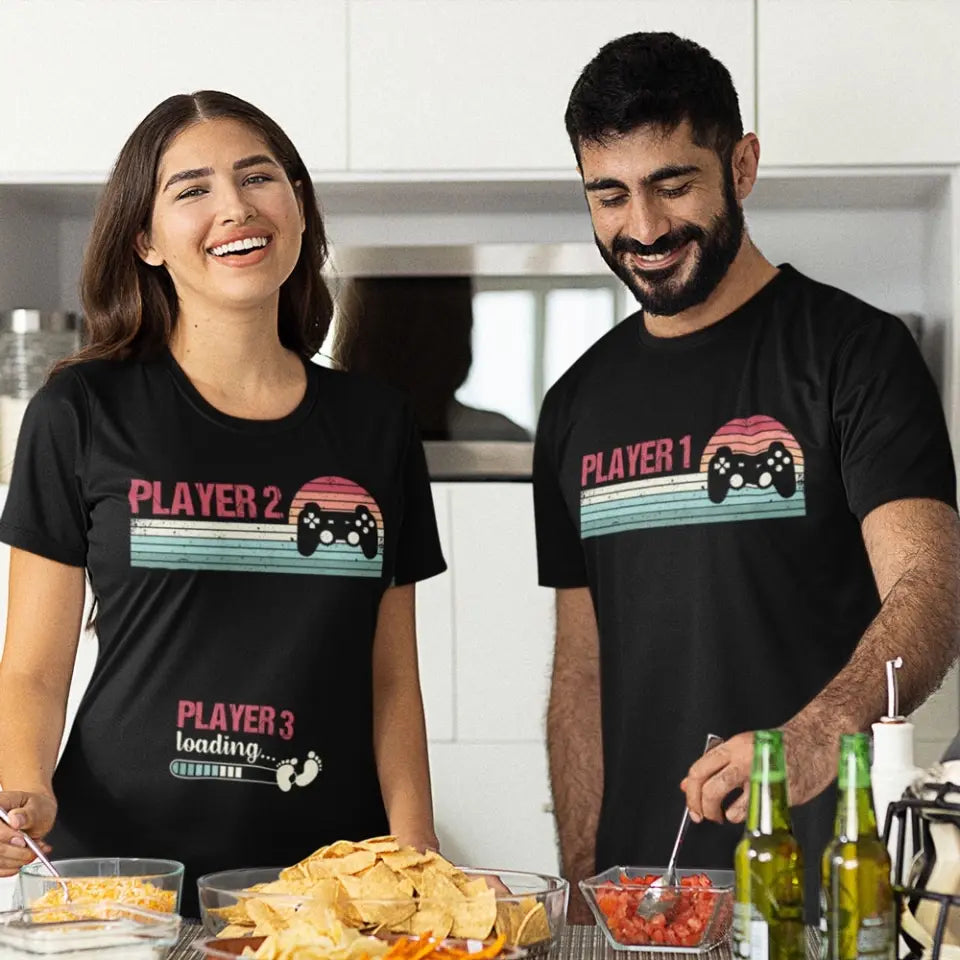 Pregnancy Announcement T-shirt, Funny Player 1 Player 2 Player 3 Matching Outfit | 306IHPLNTS716