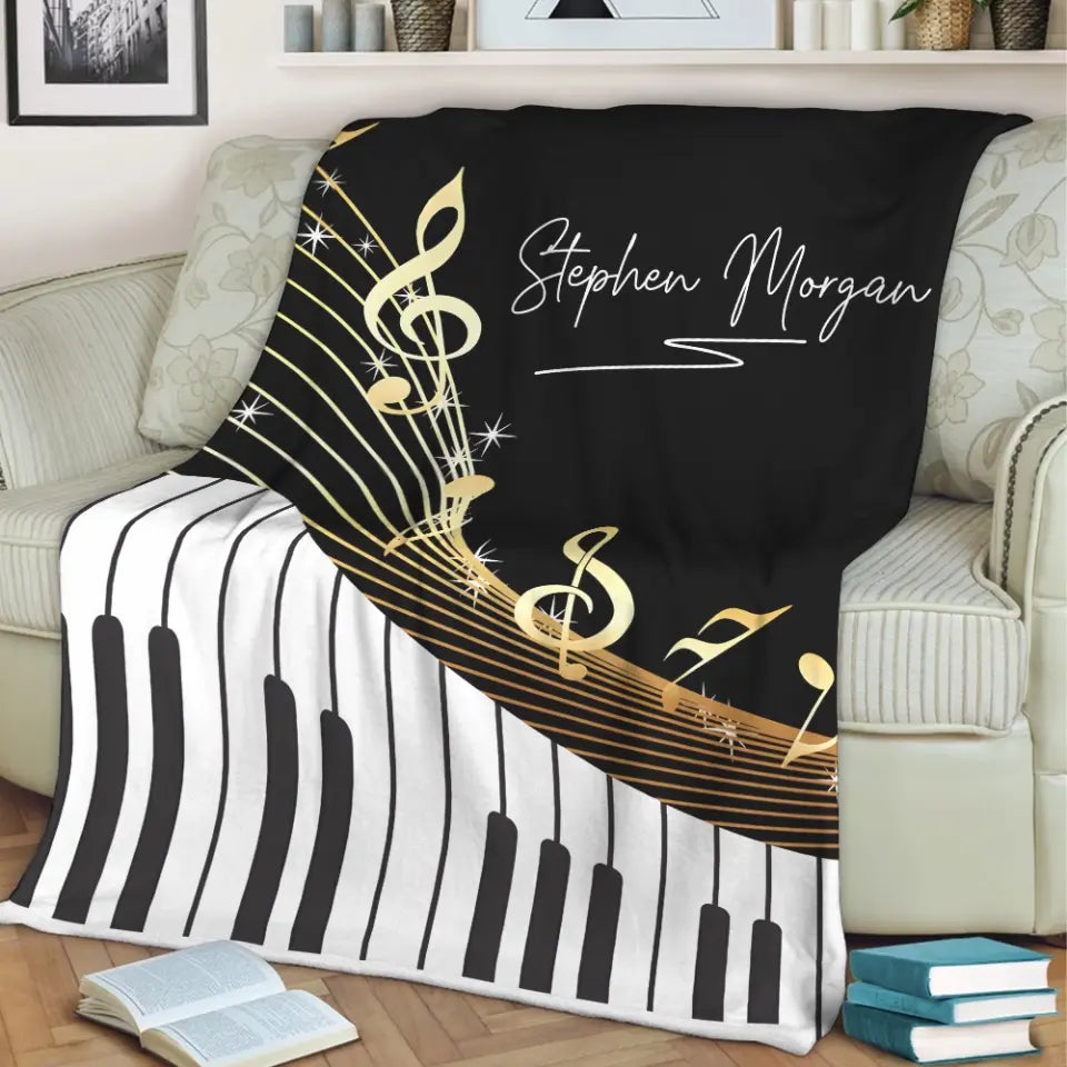 Personalized Piano Blanket - Music Blanket - Custom Name - Gift for Piano Lover