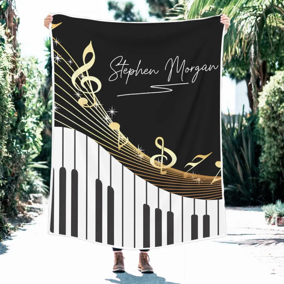 Personalized Piano Blanket - Music Blanket - Custom Name - Gift for Piano Lover