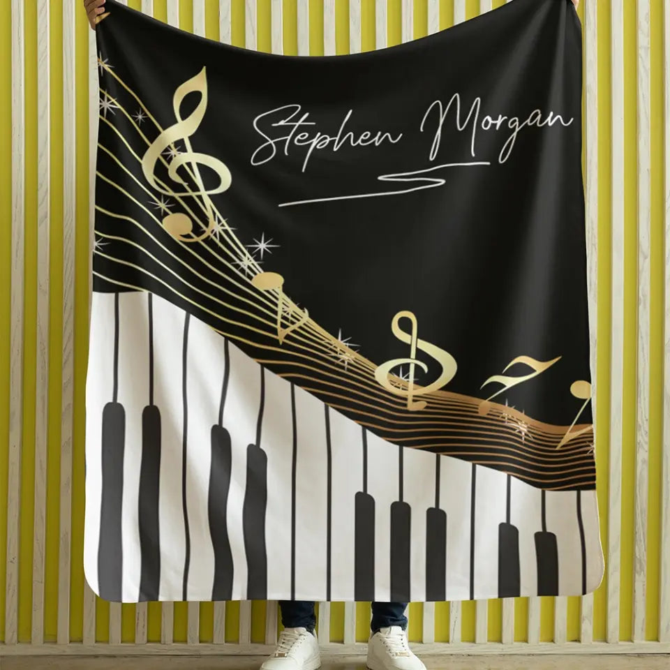 Personalized Piano Blanket - Music Blanket - Custom Name - Gift for Piano Lover