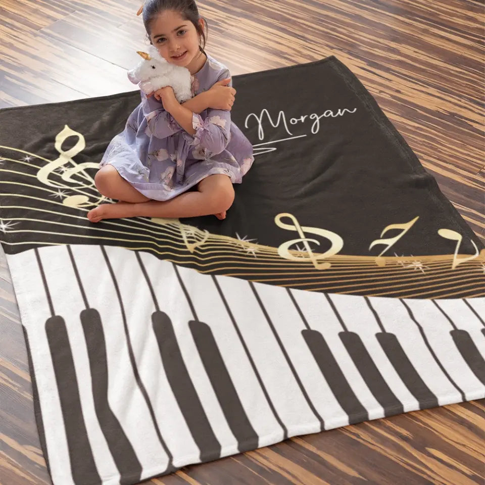 Personalized Piano Blanket - Music Blanket - Custom Name - Gift for Piano Lover