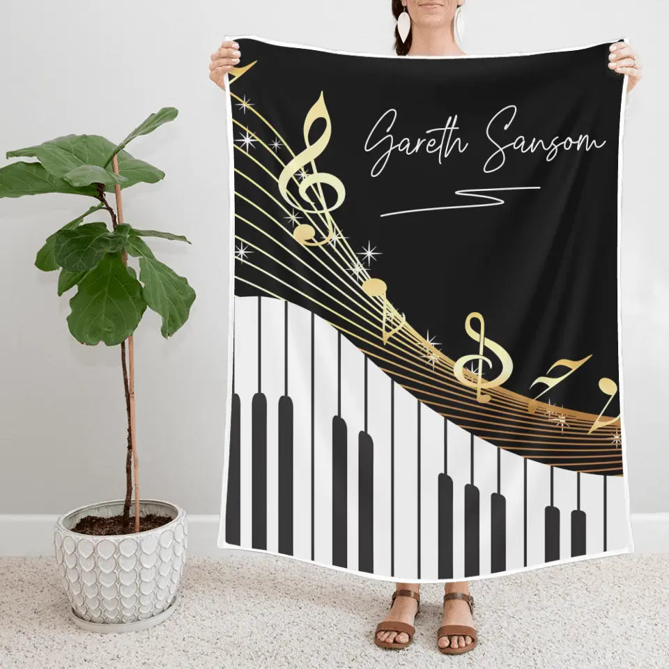 Personalized Piano Blanket - Music Blanket - Custom Name - Gift for Piano Lover