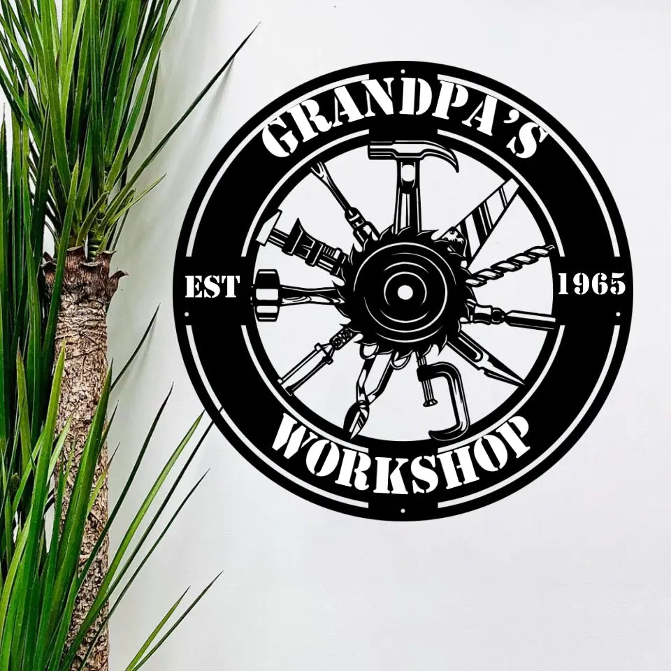 Master of the Garage, Custom Metal Workshop Sign, Personalized Name & Year, Cut Metal Sign for Men