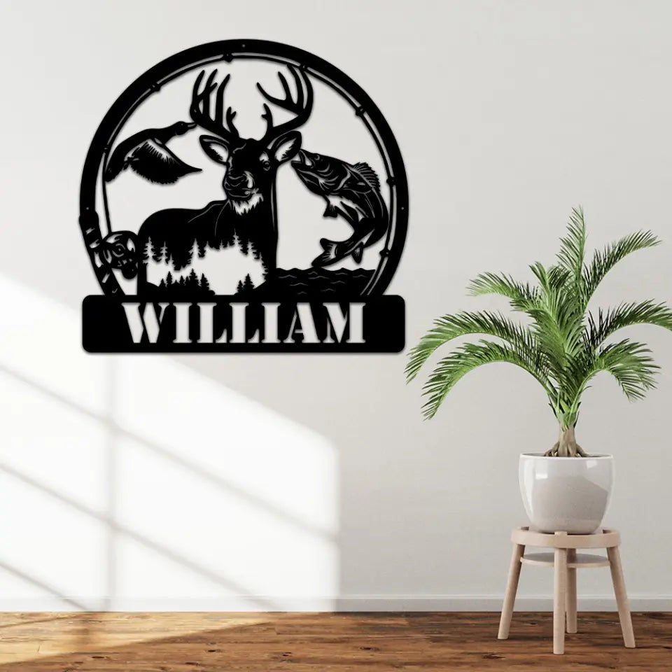 Deer Duck And Bass Fishing Custom Metal Sign Gift For Hunters