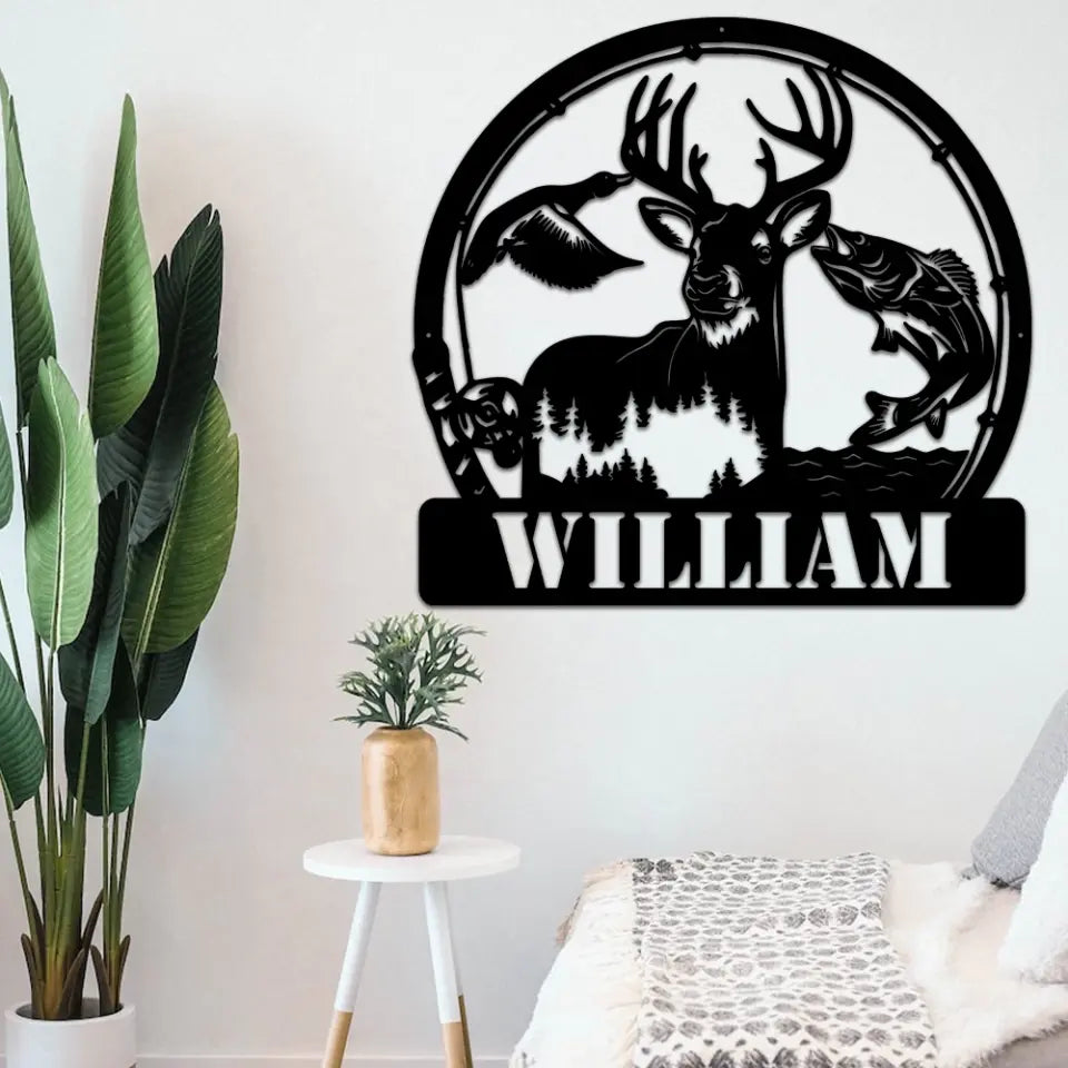 Deer Duck And Bass Fishing Custom Metal Sign Gift For Hunters