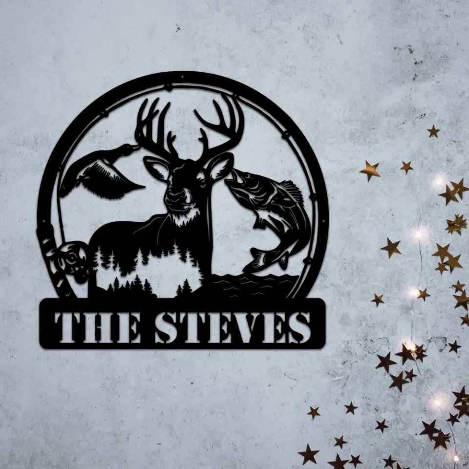 Deer Duck And Bass Fishing Custom Metal Sign Gift For Hunters