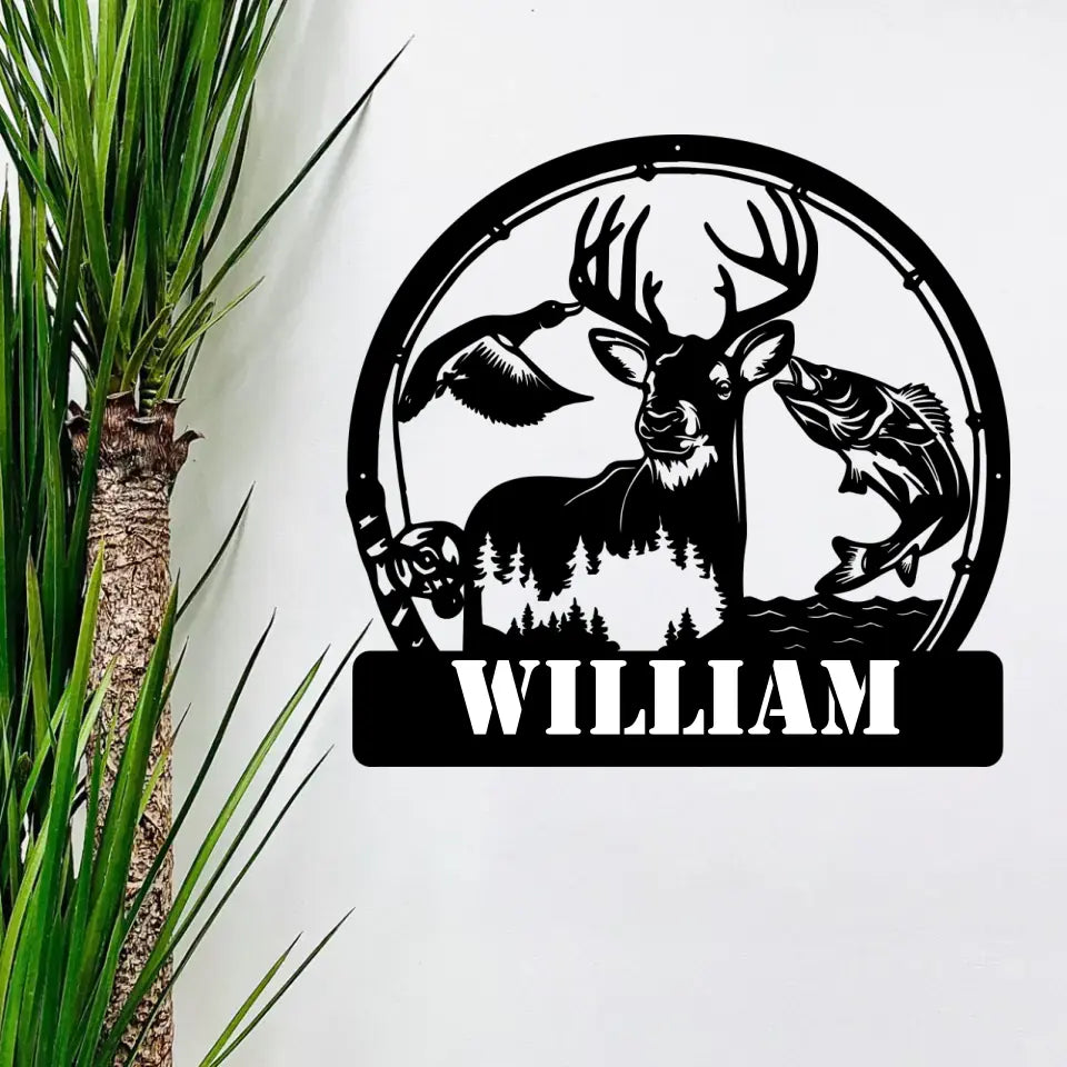 Deer Duck And Bass Fishing Custom Metal Sign Gift For Hunters