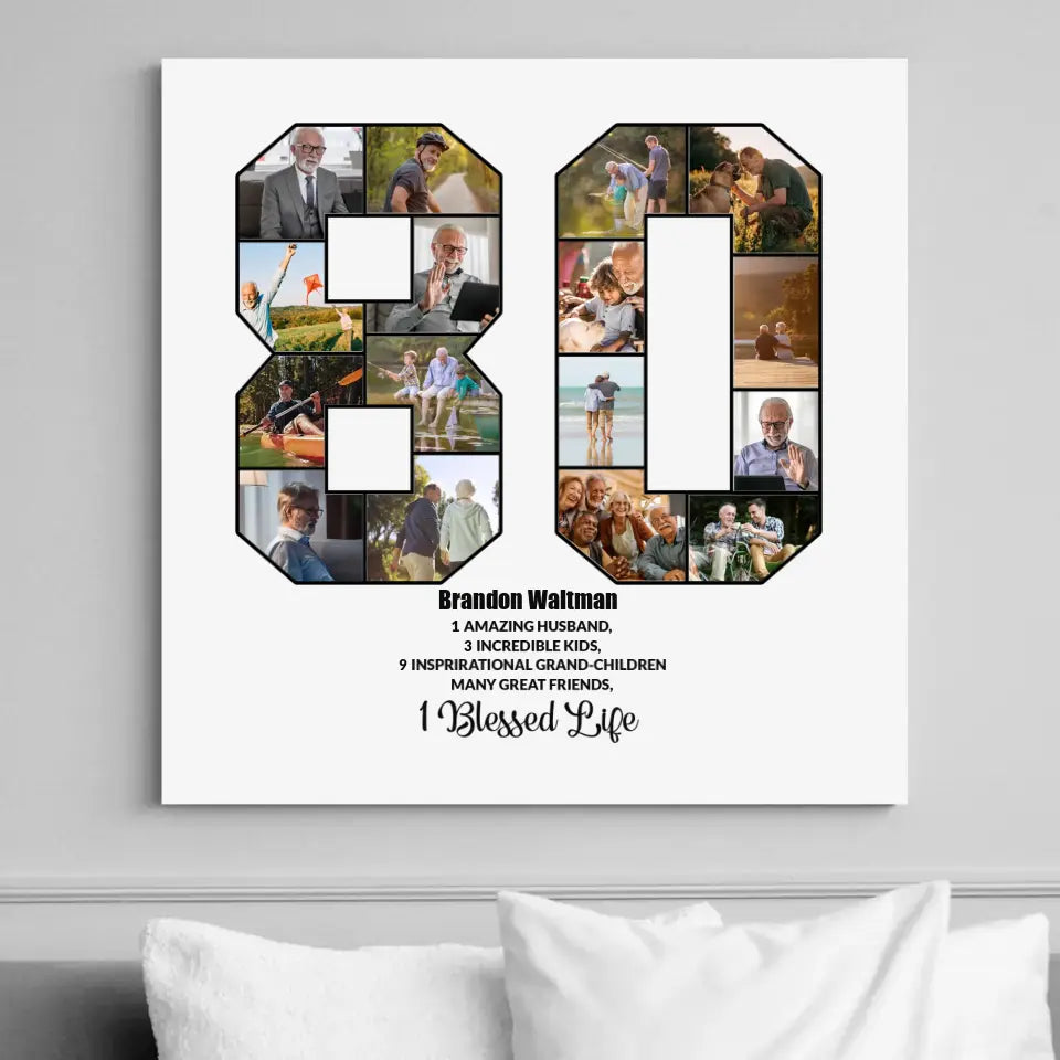 80 Years Old Birthday - Personalized Collage Photo Poster/Canvas - Bday Gift For Grandparents, Parents