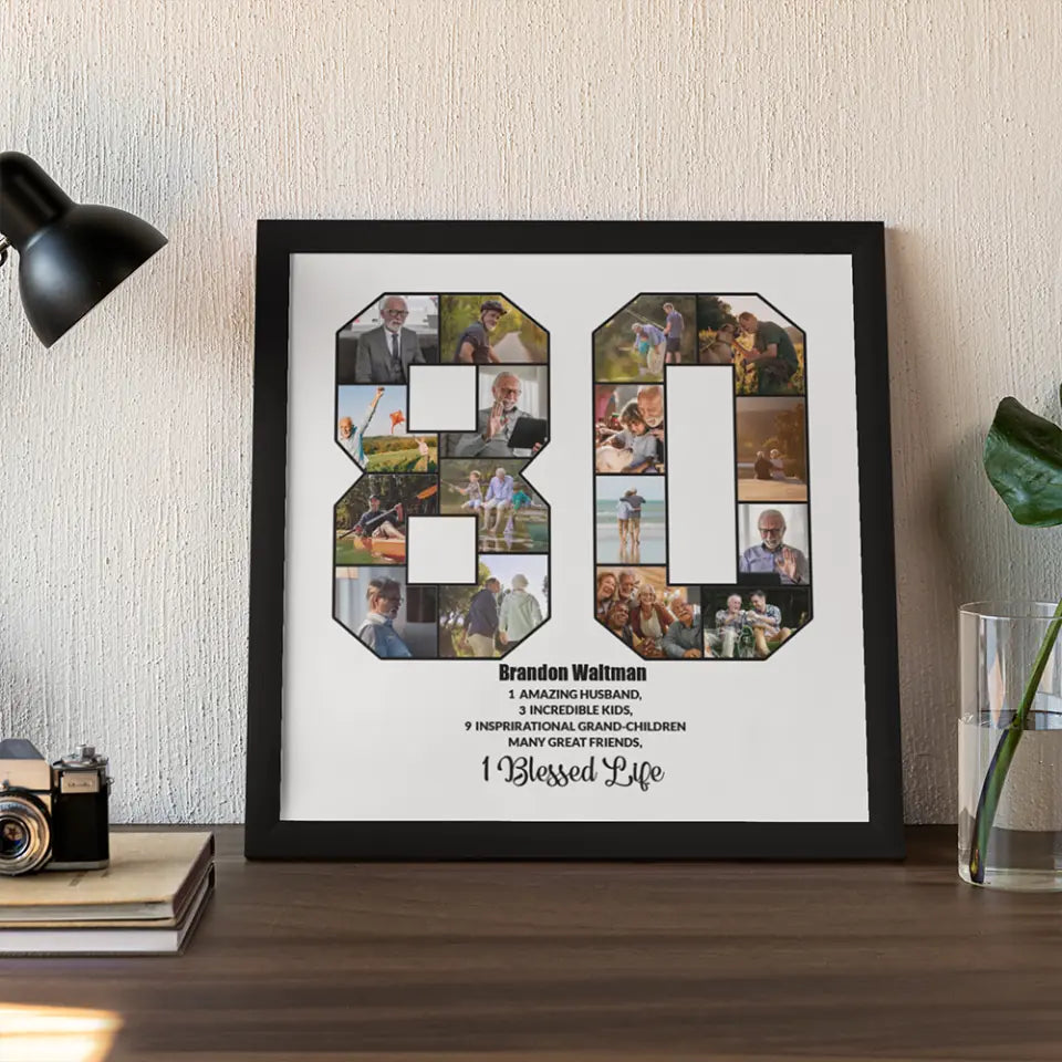 80 Years Old Birthday - Personalized Collage Photo Poster/Canvas - Bday Gift For Grandparents, Parents