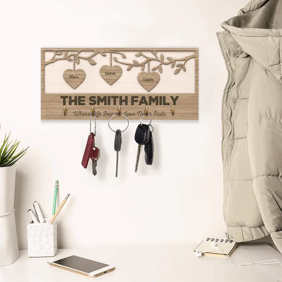 Where Life Begins Love Never Ends - Housewarming Gifts - Custom Key Holder - Anniversary Gifts