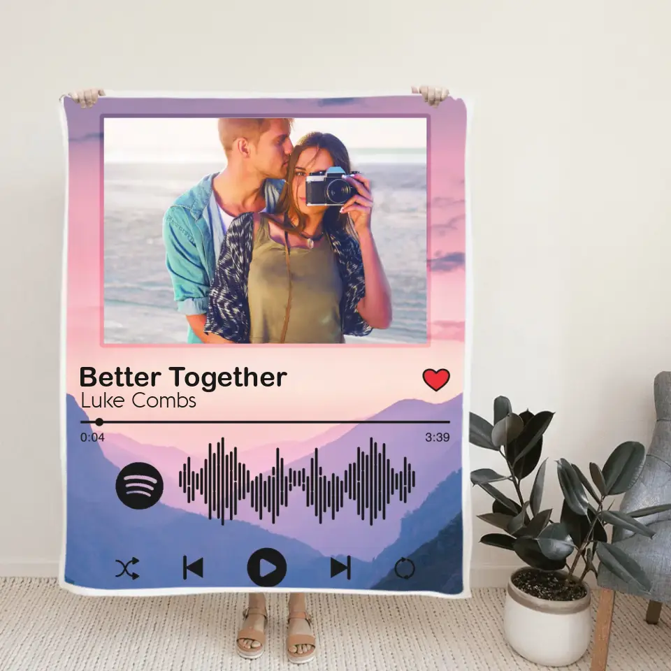 Personalized Song Name - Custom Photo Fleece Blanket - Gifts for Couples - Anniversary, Valentine, Christmas Present