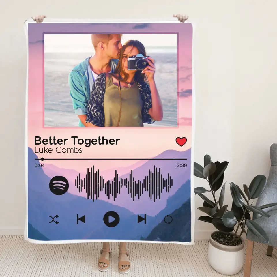 Personalized Song Name - Custom Photo Fleece Blanket - Gifts for Couples - Anniversary, Valentine, Christmas Present