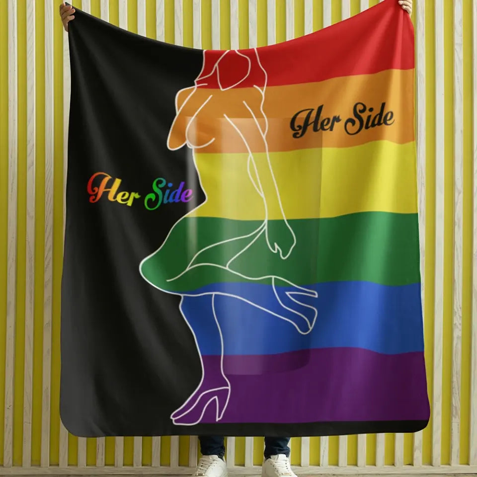 His Side, Her Side LGBT Pride - Personalized Fleece Blanket - Gift For LGBT Gay Lesbian Pride Bisexual Transgender Couples