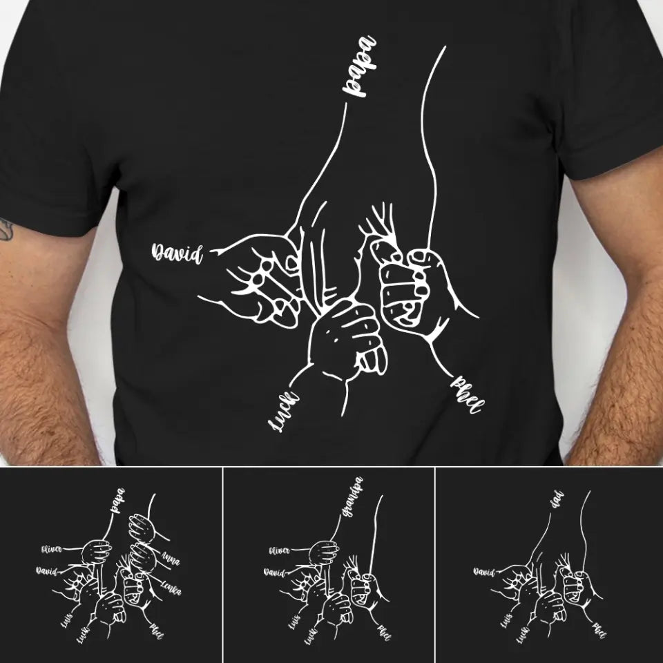 Hands Grandkids Papa - Personalized T-Shirt - Papa Shirts With Kids Names