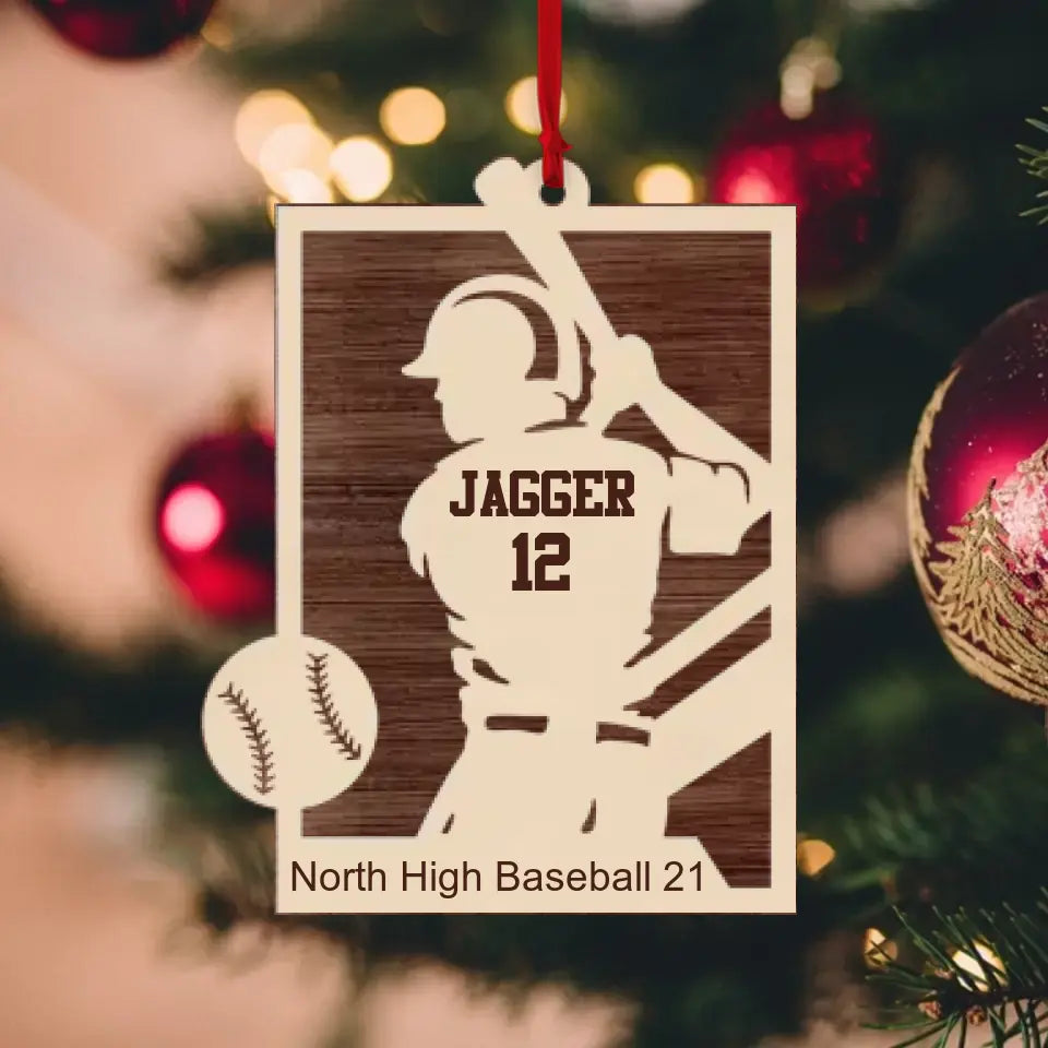 Personalized Baseball Player Name & Shirt's Number 2 Layered Wooden Ornament