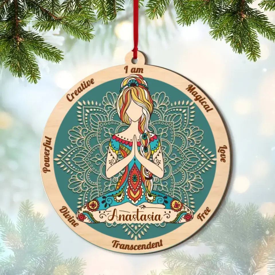 Yoga Mandala I Am - Personalized 2 Layered Wooden Ornament